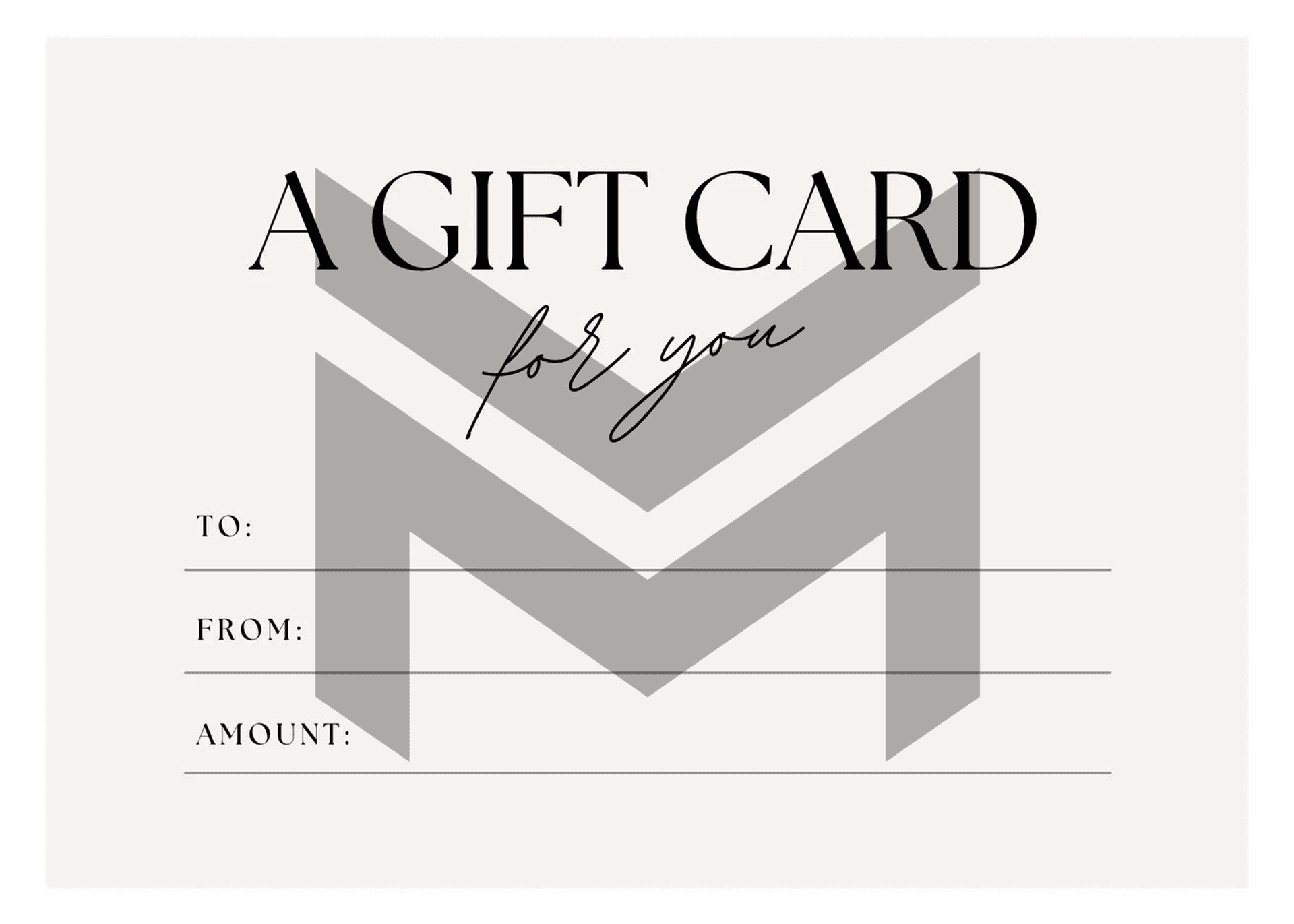 Gift card with sections for recipient, sender, and amount.
